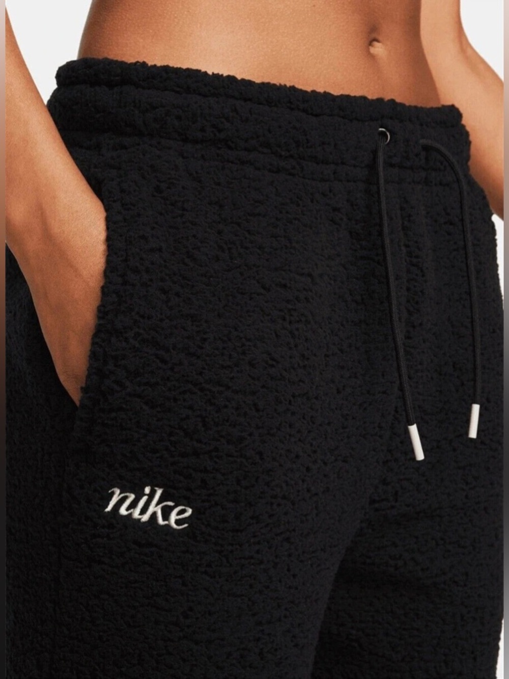 🆕 NIKE Women's Training Therma-Fit Sherpa Cozy Fluffy Sweat pants Black L - Picture 2 of 16